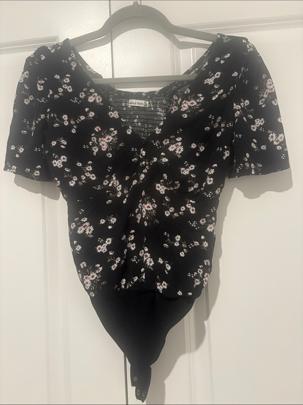 Abercrombie & Fitch Black Bodysuit with Pink & White Daisies